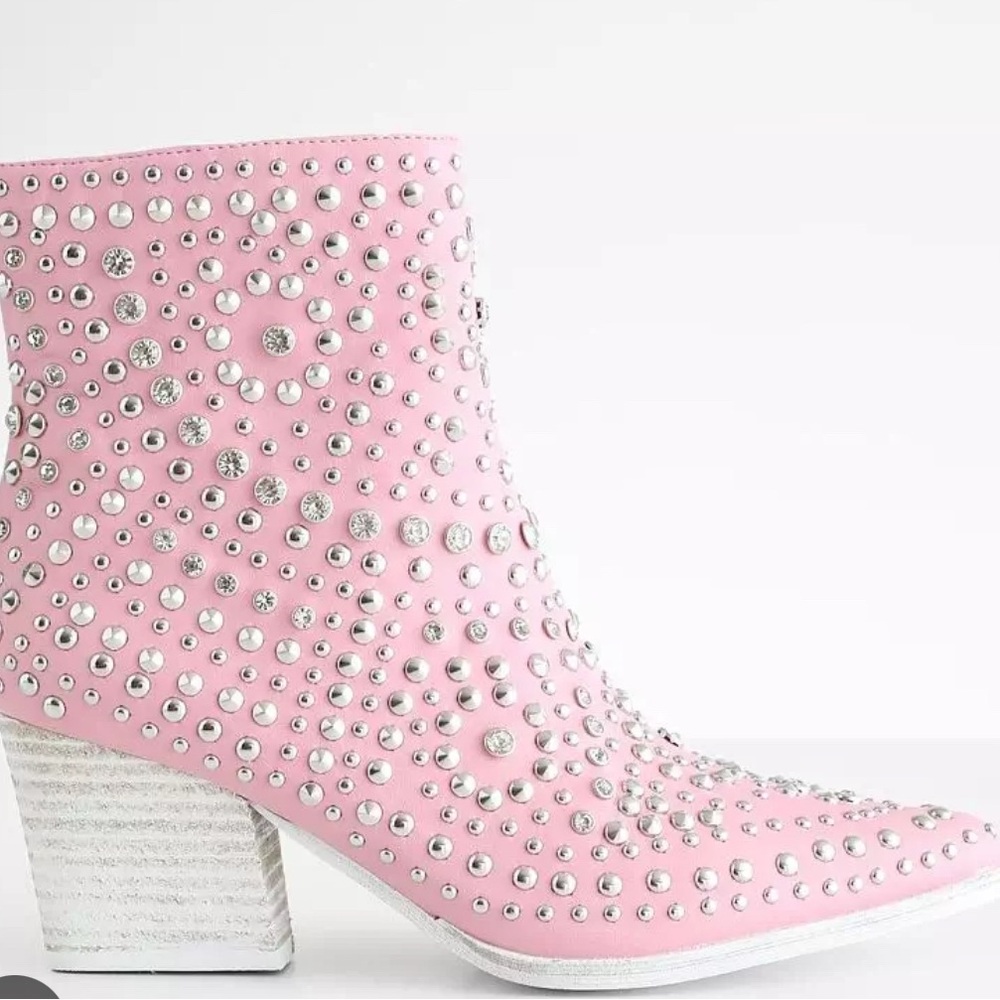 Pink Studded Ankle Boots
